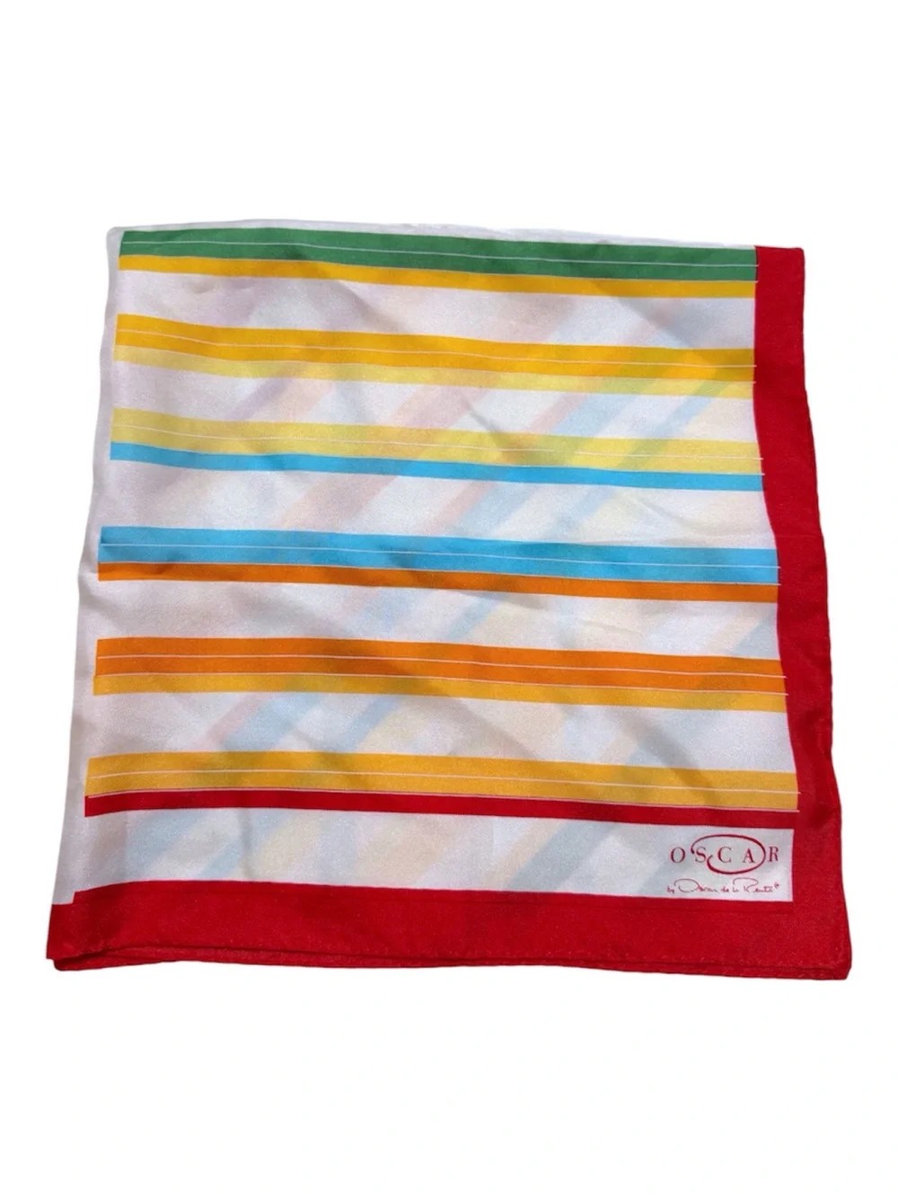 Oscar by Oscar de la Renta 100% Silk Scarf Retro Mod Mixed Rainbow Stripe Design